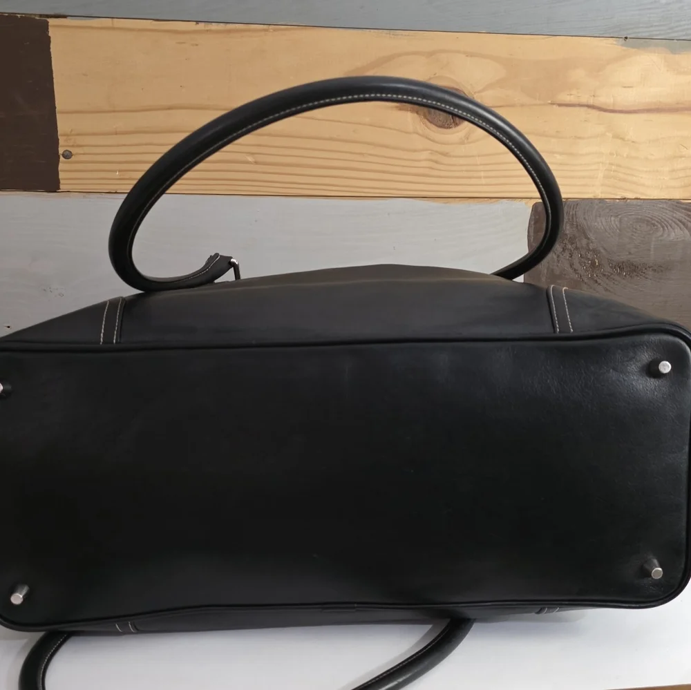 Coach Black Leather Travel Tote Bag with Buckle Strap